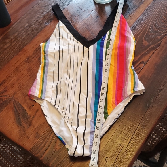 Rachel Roy Rainbow Striped Cutout Back Swimsuit - Picture 7 of 7